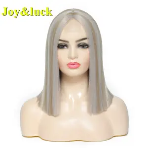 Peluca de cabello sintético con encaje frontal para mujer, postizo de encaje frontal liso, corte Bob corto, color marrón, venta al por mayor