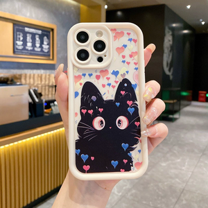 Coque de téléphone créative Ours et <span class=keywords><strong>Chat</strong></span> <span class=keywords><strong>Noir</strong></span> pour iPhone 15 16 17 Pro Max, style dessin animé, protection anti-chute pour couple - Product Image 5