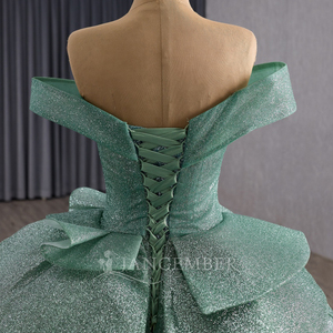 Robe de soirée verte élégante à col cœur, à volants, avec dos lacé, Sukienki Na Impreze pour femmes Rsm251135 - Product Image 5
