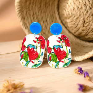 Orecchini dipinti con design floreale, borchie blu, gioielli alla moda, 12 pezzi - Product Image 2