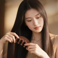Sisir Kayu Alami Mewah Berlogo Pribadi, Sisir Rambut Bergigi Lebar & Bulat, Sisir Pijat Gua Sha Perawatan Rambut