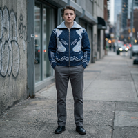 Pull en coton tricoté sur mesure OEM/ODM 2026, col rabattu personnalisé, cardigan zippé personnalisé pour hommes