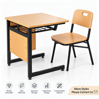 Bureau et Banc Connectés Modernes Double en Bois pour Adultes Table-Banc de Lycée Table et Chaise d'École pour Étudiant