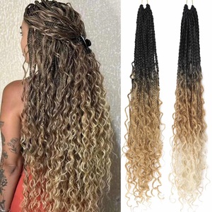 Treccine Sintetiche Ombre Bionde Pre-annodate da 18 Pollici con Capelli <span class=keywords><strong>Ricci</strong></span> all'Uncinetto, Treccine Box Braids Bohemian per Uso Quotidiano - Product Image 1