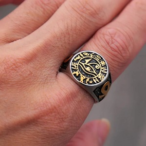 Anillo de acero inoxidable con ojo de Horus de Yunnique, color dorado, estilo faraónico egipcio vintage para hombre, regalo de joyería - Product Image 4
