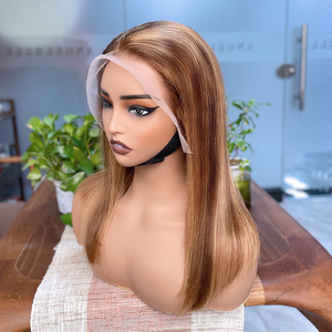 Peluca Bob Ombre con reflejos, cabello humano liso 4/27 <span class=keywords><strong>rubio</strong></span> miel, pelucas Bob con encaje frontal, cabello humano, peluca Bob corta con encaje frontal HD 13x4 - Product Image 3