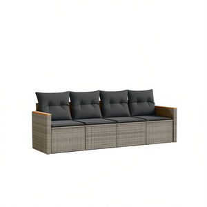 Conjunto de Sofás de Jardín de Mimbre para Exteriores, 4 Plazas, Gris Oscuro, Diseño Contemporáneo - Product Image 1