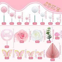 Rosa Rosen-Schmetterling Tortendekorations-Set Goldener Papierfächer Eukalyptusblatt Happy Birthday Topper Frauen Party-Zubehör