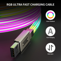 Cable USB-C LED RGB a USB-C de Carga Rápida 5A con Iluminación Táctil para iPhone 17 Pro Max, Computadora y Auriculares