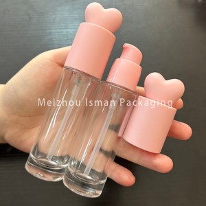 ISMAN - Botella de Perfume de Vidrio de 30 ml con Logotipo Personalizado, Botella Transparente Rosa para Loción, Botella con Bomba para Suero, Botella para Cuidado de la Piel con Forma de Corazón, Botella para Base de Maquillaje - Product Image 4