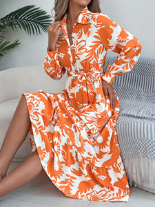Primavera y <span class=keywords><strong>verano</strong></span> Ocio Flores Camisa de manga larga Falda Vestido con volantes Ropa de mujer - Product Image 6