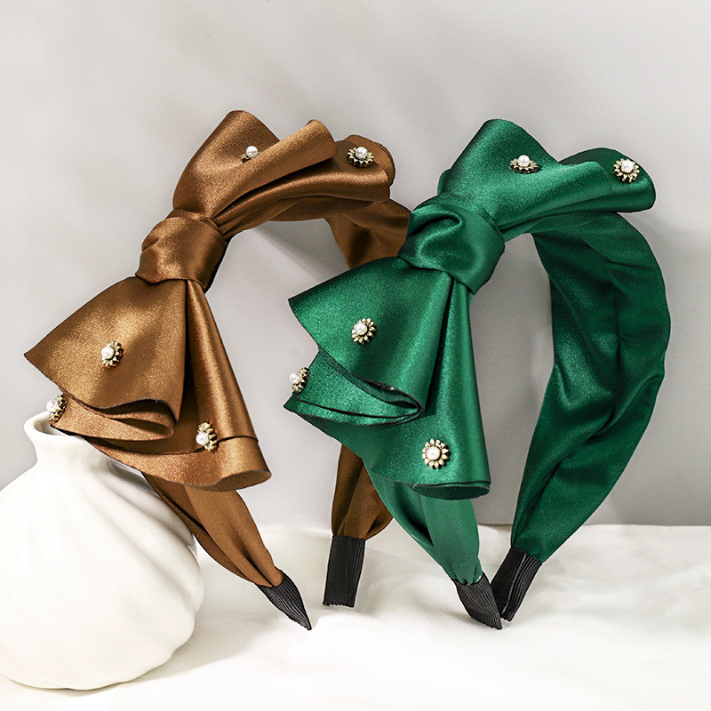 Повязка на голову Женская атласная с большим бантом, весна-лето 2022
