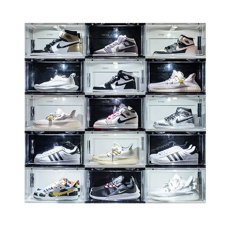 Großhandel LED Schuhkartons Jordan Drop Front Schuhe Rack Box Verpackung Schrank Lagerung mit magnetischer Tür für Männer Boxen