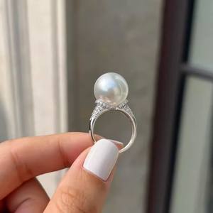 แหวนเงินแท้ S925 ประดับมุก DIY 10686 พร้อมลูกปัดทรงกลมขนาด 10-12 มม. ฐานเครื่องประดับเงินหนา แหวนสวยงาม - Product Image 1