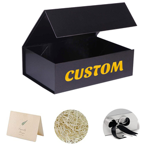 Custom Logo Black Luxury Giftbox Packing Packaging Paper Folding Box Magnet Magnetic Gift Boxes with Ribbon Magnetic Lid