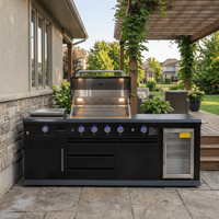 Cuisine extérieure modulaire en acier inoxydable pour jardin, îlot BBQ Hyrley pour patio et jardin, antirouille, vente en gros