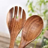 Ensemble cuillère et fourchette à salade en bois d'acacia style japonais, couverts de service en bois pour cuisine, salle à manger, cadeau