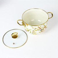 Marmite à soupe de style chinois universelle de 24 cm en émail épaissi, compatible gaz et induction, avec couvercle en verre à bord doré, pour l'exportation en Europe