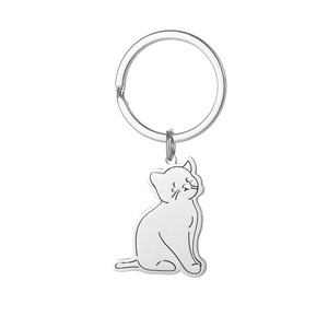 Chaveiro de Aço Inoxidável com Desenho Minimalista de Gato Sentado, Pingente Leve para Bolsa com Opção de Charm de Espinha de Peixe - Product Image 2