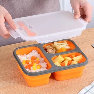 Collapsible Silicone Bento Lunch <b>Box</b> Food <b>Storage</b> Containers with Spoon Forks Meal Kit Lunch <b>Box</b> for Work Outdoor - Product Image 5