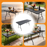 Table de jardin pliante robuste en PEHD noir de 1,8 m, style moderne, pour traiteur extérieur et réceptions