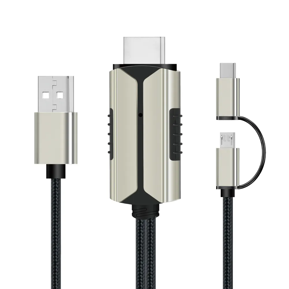Baru 3-In-1 Micro USB Tipe C Lightning untuk HDMI Kabel 2M dengan Wireless Audio untuk iPhone Macbook Samsung Android Ponsel untuk HDTV