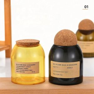 Porte-bougies en verre ambré résistant à la chaleur de 8 oz, 10 oz, 12 oz avec couvercles en liège, lanternes pour la fabrication de bougies en cire de soja pour la Saint-Valentin - Product Image 3