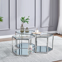Table basse carrée en verre miroir avec structure en acier inoxydable doré et argenté, mobilier moderne pour salon