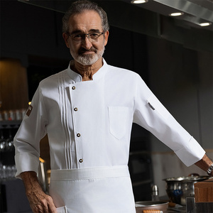 最高の耐熱性、防汚性、CE認証取得済み、カスタムロゴ入り、綿とスパンデックス混紡のメンズレストラン・バー用シェフユニフォーム - Product Image 4