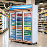 Armoires réfrigérées verticales commerciales à trois portes pour boissons et bières, vitrine réfrigérée pour supermarché, équipement de congélation