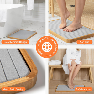 מחצלת אמבט אבן עם עץ במבוק לקצץ במהירות יבש מים דיאטומי מקלחת - Product Image 5