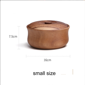 Bol naturel pour noix de riz, service en bois d'acacia avec couvercle - Product Image 4