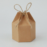 Boîte à biscuits en chocolat hexagonale, boîte à friandises, petite boîte pliante en papier kraft, boîte cadeau de mariage avec ruban