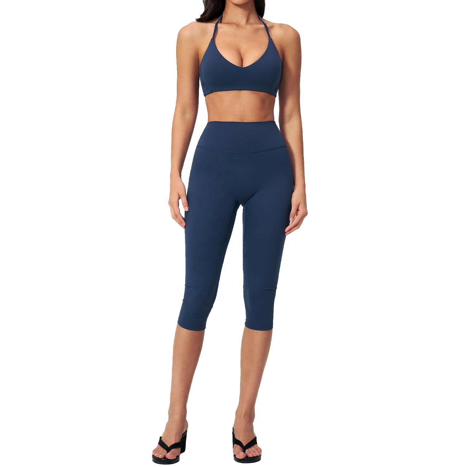 Quick Dry Solid Yoga Set Women 2 Piece Spandex/Nylon High Waist Biker Shorts Padded Sports Bra CE REACH Certified MOQ 10
