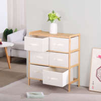 Commode à 3 tiroirs en bois avec organisateur de rangement et bacs en tissu, commode en bambou pour chambre à coucher avec 6 tiroirs