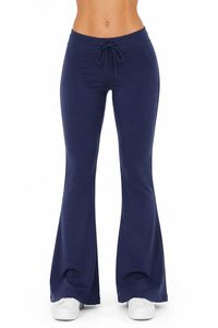 Pantaloni da Yoga a Vita Alta con Gamba Svasata e Chiusura con Cordoncino, Tinta Unita, Lunghezza Intera, Tessuto Comodo ed Elastico - Product Image 1