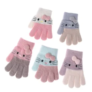 Nette Katze Winter Warme Strick handschuhe 3-10 Jahre Kinder Kinder Weiche Wolle Cartoon Baby Jungen Mädchen Fäustlinge