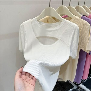 Nuove T-shirt da Donna alla Moda 2025, Economiche, con Collo Tondo, <span class=keywords><strong>Sexy</strong></span>, Traforate, Maniche Corte, Aderenti, <span class=keywords><strong>Top</strong></span> Base per Signore - Product Image 6
