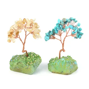 Natural Gemstone cluster gravel Blue and yellow crystal gravel hand woven crystal tree Christmas gravel Crystal tree