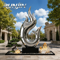 Sculpture abstraite flamme en acier inoxydable poli miroir, boucle de feu ondulée, art métallique pour entrée de villa/hôtel, aménagement paysager, fabrication sur mesure