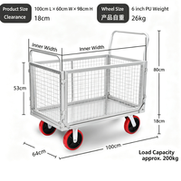 Chariot pliable à roulettes en acier robuste avec panier en maille pour la manutention en entrepôt