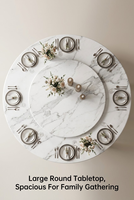 Table à manger ronde moderne en marbre naturel avec plateau tournant Lazy Susan, ensemble de meubles de salle à manger de luxe en pierre pour villas et appartements