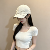 Gorra de béisbol de lino con lazo decorativo para mujer, sombrero de sol para exteriores, gorra deportiva casual con lazo, gorra de pico de pato ajustable para uso diario.