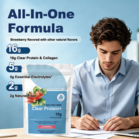 Poudre de protéines Clear Protein+ 461g saveur fraise 16g de protéines Collagène Sans sucre Électrolytes Fibres Probiotiques Vitamine C Biotine