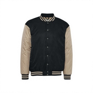 Chaqueta Varsity Negra y Beige para Hombre con Cuello Alto y Cierre de Botones, Ropa Casual de Otoño - Product Image 1