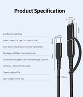 Cable de Carga Multiusos Tipo-C 2 en 1, 1m, Carga Rápida 3A, 480Mbps, Revestimiento de Nailon, Conectores de Aleación de Aluminio, Cable Trenzado para Auriculares IOS