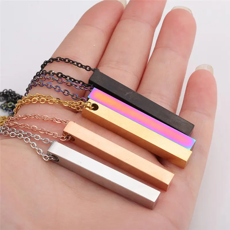 2019 17.72inch Blank Bar Necklaces Stainless Steel Long Square Bar Engraving Pendant necklace For Women and men jewelry