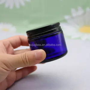 Stoples lilin krim kosmetik kaca biru, 20g 30g 50g 60g 100g 120g 250g dengan tutup