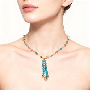 Minimalist Handmade Copper Alloy 24k Gold Plated Hamsha Beaded Faceted Tiny Apatite Gemstone <b>Beads</b> Trendy Short Chains Chain - Product Image 6