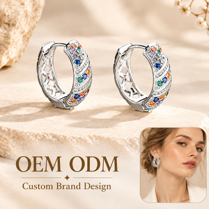 <b>Ear</b> enlace oem odm Wholesale Stainless Steel Multicolor Cubic Zirconia Hollow Wide Huggie Hoop Earrings Elegant Women Jewelry - Product Image 1